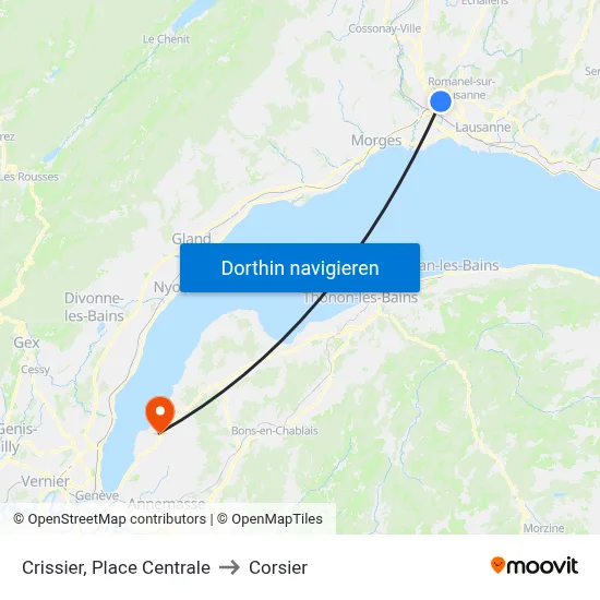 Crissier, Place Centrale to Corsier map