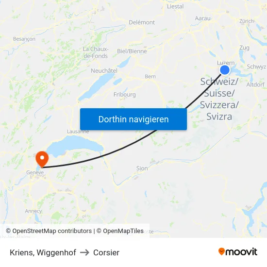 Kriens, Wiggenhof to Corsier map