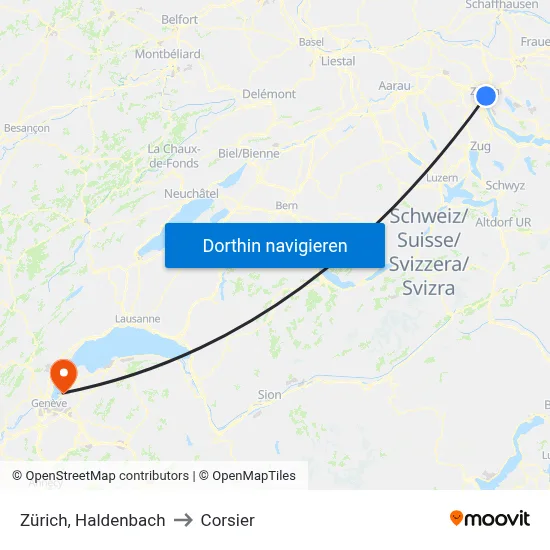 Zürich, Haldenbach to Corsier map
