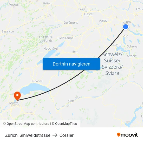Zürich, Sihlweidstrasse to Corsier map