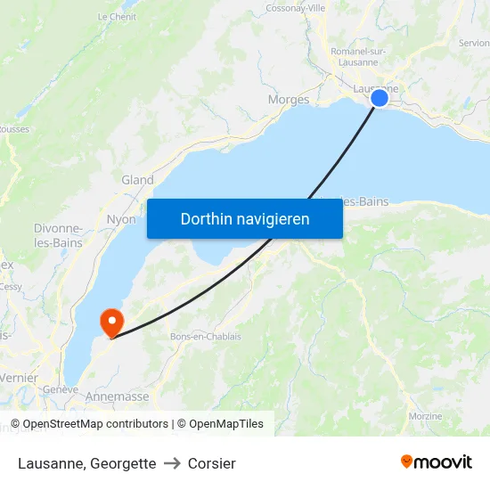 Lausanne, Georgette to Corsier map