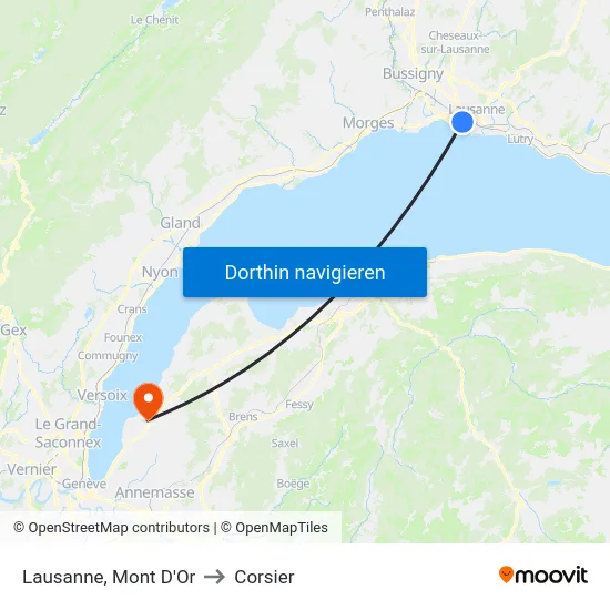 Lausanne, Mont D'Or to Corsier map