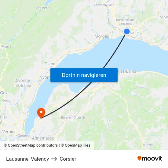 Lausanne, Valency to Corsier map