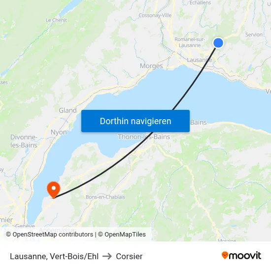 Lausanne, Vert-Bois/Ehl to Corsier map