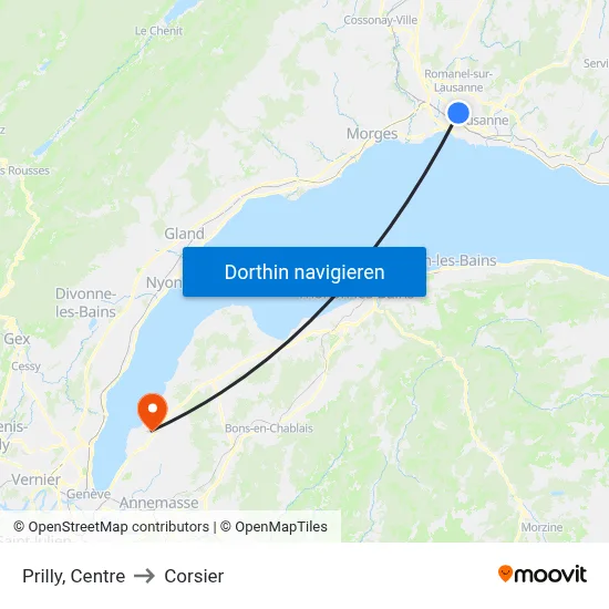 Prilly, Centre to Corsier map