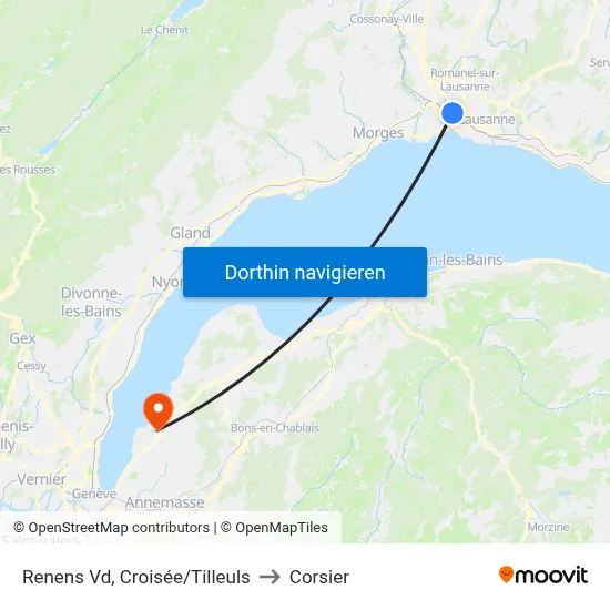 Renens Vd, Croisée/Tilleuls to Corsier map