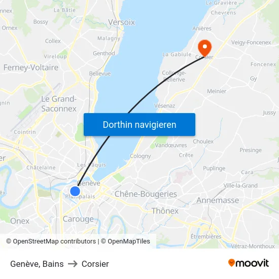 Genève, Bains to Corsier map