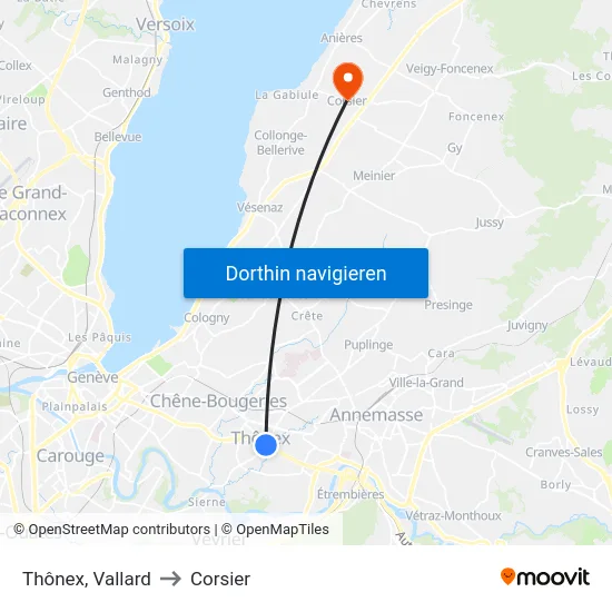 Thônex, Vallard to Corsier map