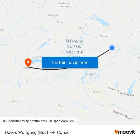 Davos Wolfgang (Bus) to Corsier map
