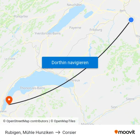 Rubigen, Mühle Hunziken to Corsier map