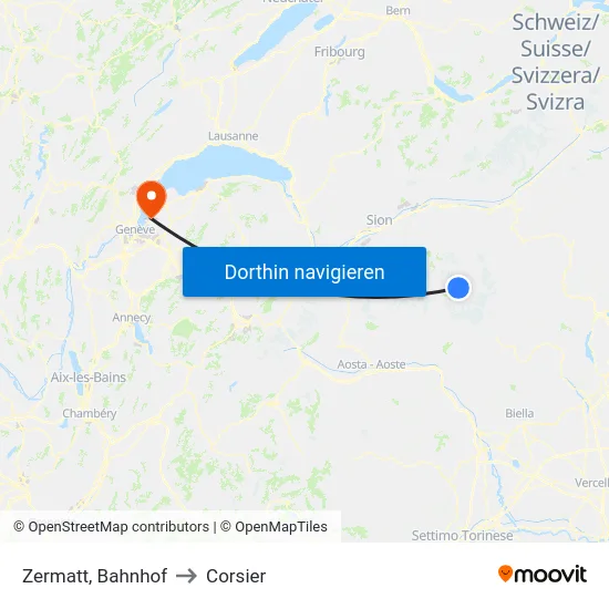 Zermatt, Bahnhof to Corsier map