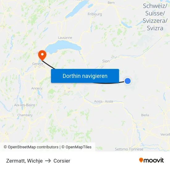 Zermatt, Wichje to Corsier map