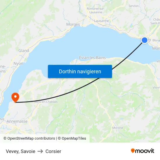 Vevey, Savoie to Corsier map