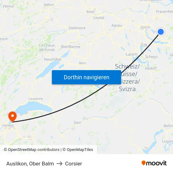 Auslikon, Ober Balm to Corsier map