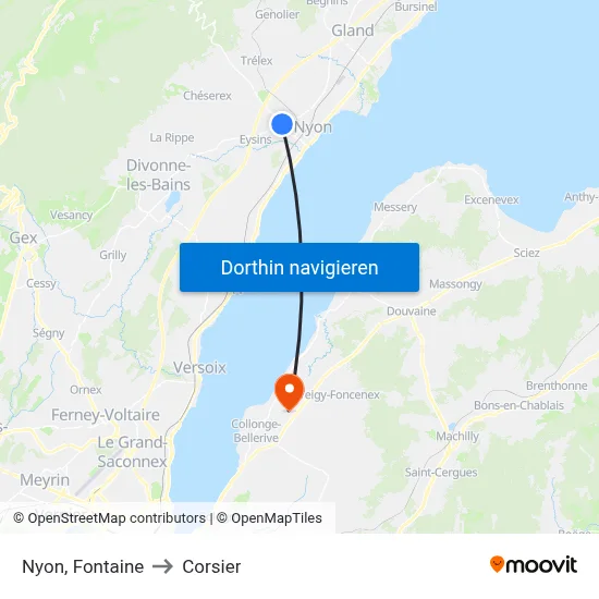 Nyon, Fontaine to Corsier map