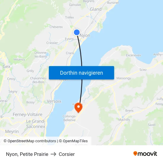 Nyon, Petite Prairie to Corsier map