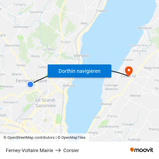 Ferney-Voltaire Mairie to Corsier map