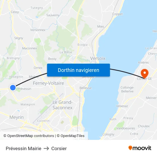 Prévessin Mairie to Corsier map