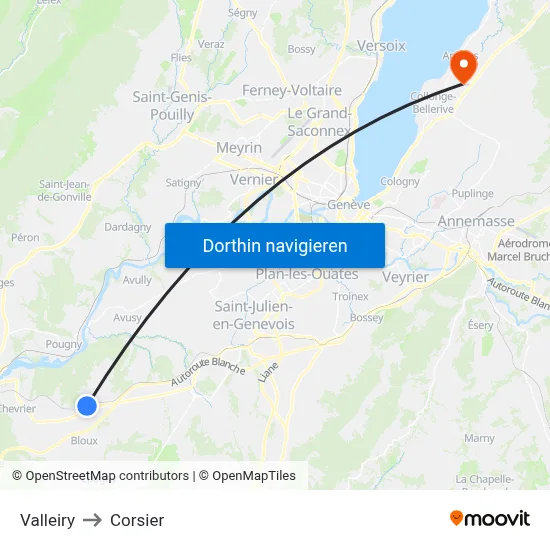 Valleiry to Corsier map