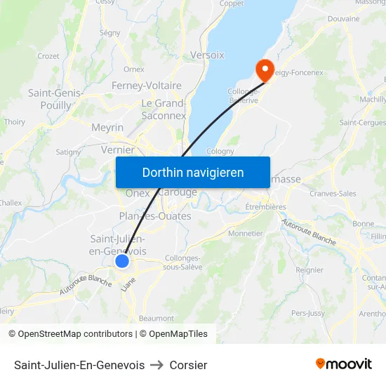Saint-Julien-En-Genevois to Corsier map