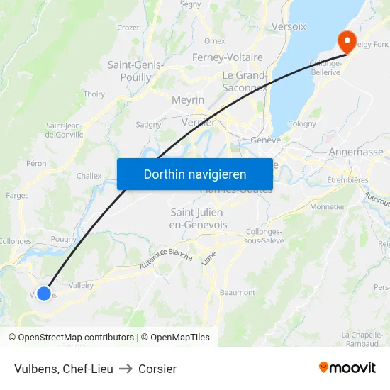 Vulbens, Chef-Lieu to Corsier map