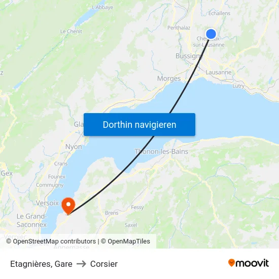 Etagnières, Village to Corsier map