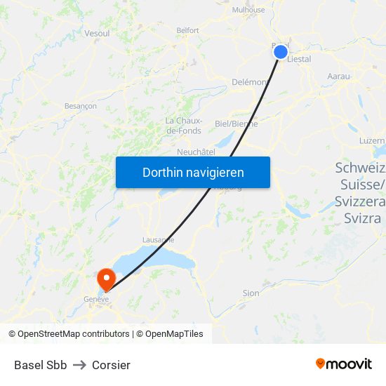 Basel Sbb to Corsier map