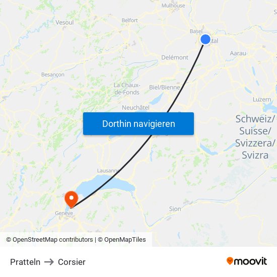 Pratteln to Corsier map