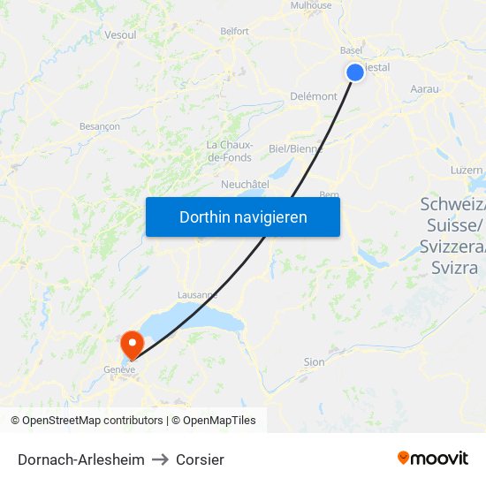 Dornach-Arlesheim to Corsier map