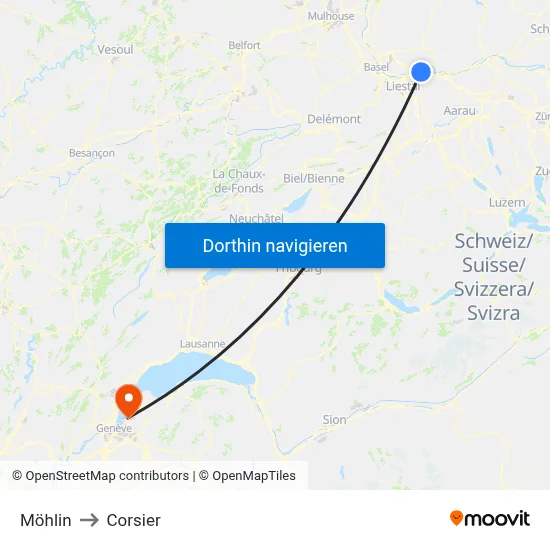 Möhlin to Corsier map