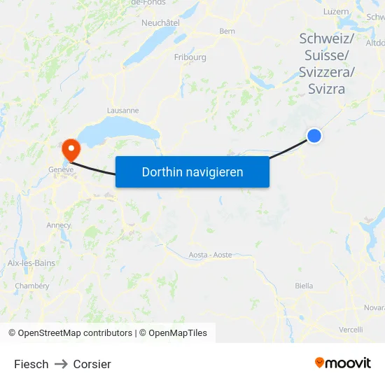 Fiesch to Corsier map