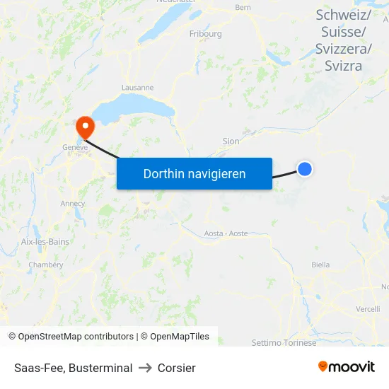 Saas-Fee, Busterminal to Corsier map