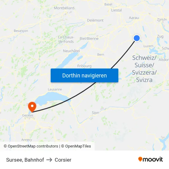 Sursee, Bahnhof to Corsier map