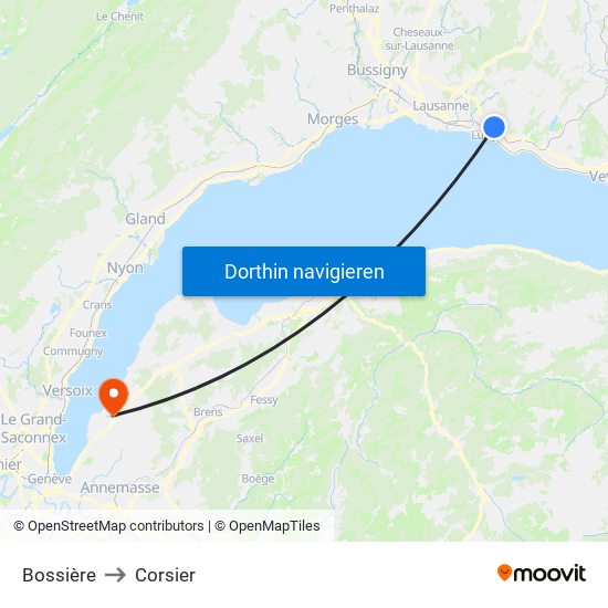 Bossière to Corsier map