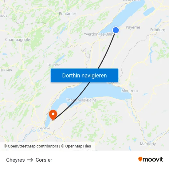 Cheyres to Corsier map