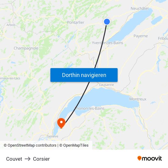 Couvet to Corsier map