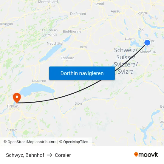 Schwyz, Bahnhof to Corsier map