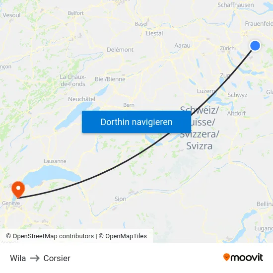 Wila to Corsier map