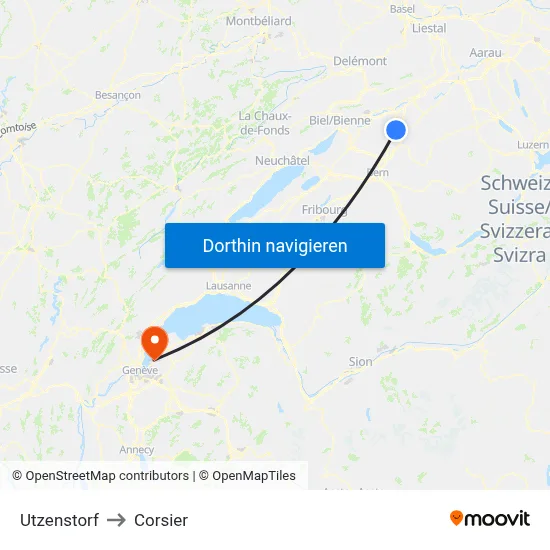 Utzenstorf to Corsier map