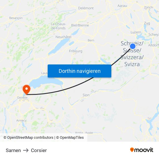 Sarnen to Corsier map