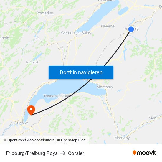 Fribourg/Freiburg Poya to Corsier map