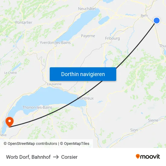 Worb Dorf, Bahnhof to Corsier map