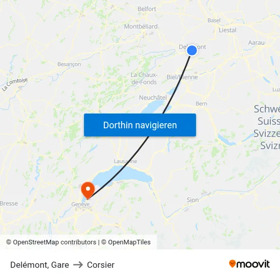 Delémont, Gare to Corsier map
