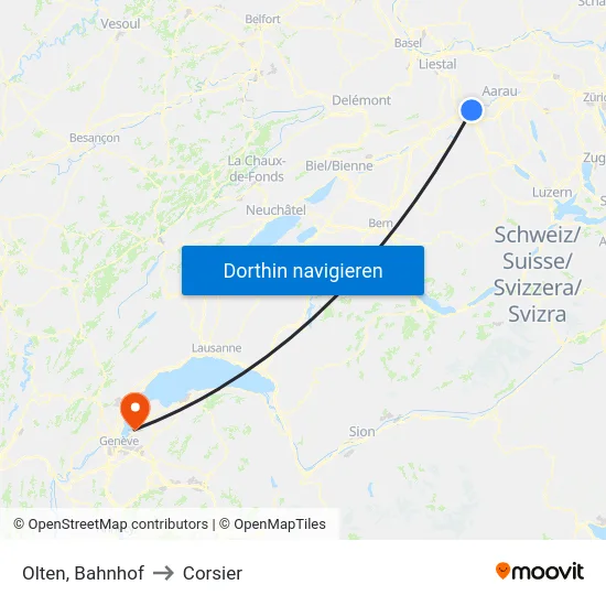 Olten, Bahnhof to Corsier map