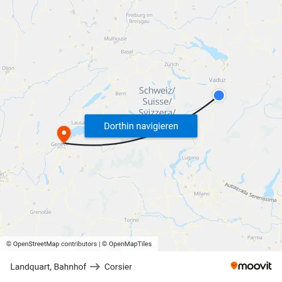 Landquart, Bahnhof to Corsier map