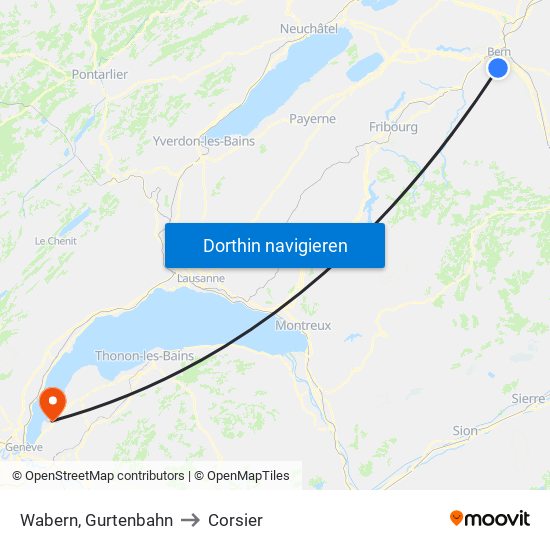 Wabern, Gurtenbahn to Corsier map