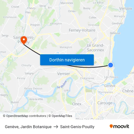 Genève, Jardin Botanique to Saint-Genis-Pouilly map