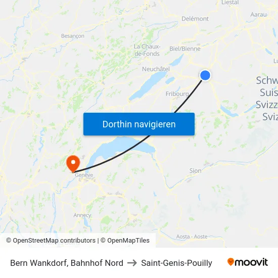 Bern Wankdorf, Bahnhof Nord to Saint-Genis-Pouilly map