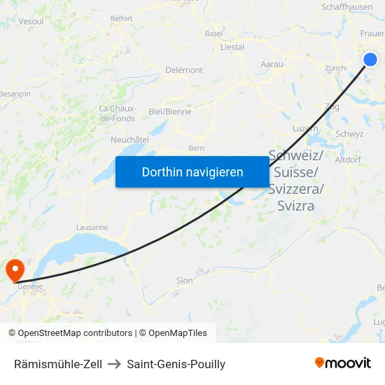 Rämismühle-Zell to Saint-Genis-Pouilly map