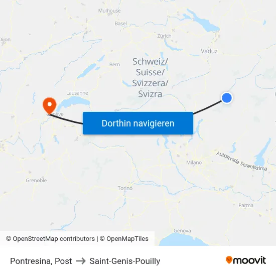 Pontresina, Post to Saint-Genis-Pouilly map